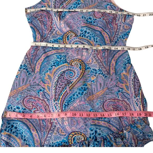 NEW SAM EDELMAN Boho Ruffle Midi Dress 10 Frilly Coquette Event Purple Pink Blue - Picture 6 of 10